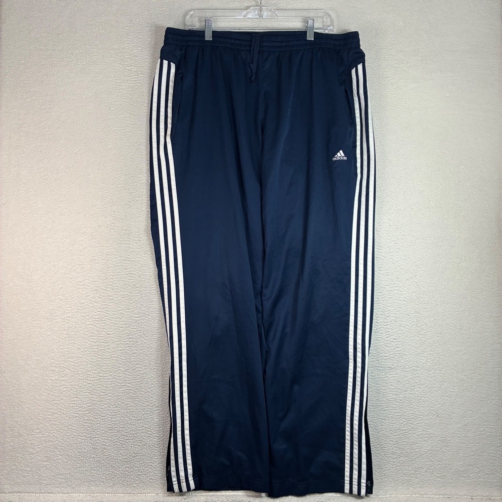 Y2K Adidas Track Pants Men XL Blue White Baggy Windbreaker Sweatpants Ankle Zip